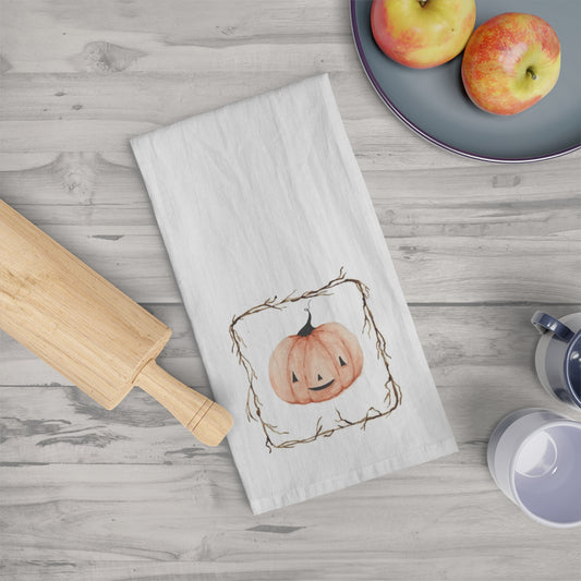 Watercolor Pumpkin with Vine Frame Tea Towel