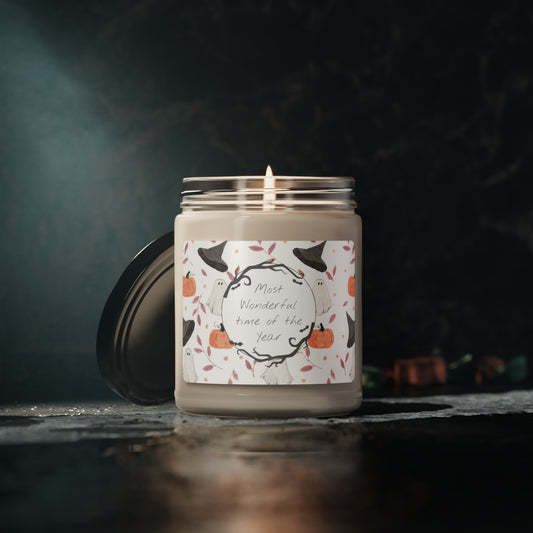 Halloween Watercolor Pattern "Most Wonderful Time of the Year" Scented Soy Candle, 9oz