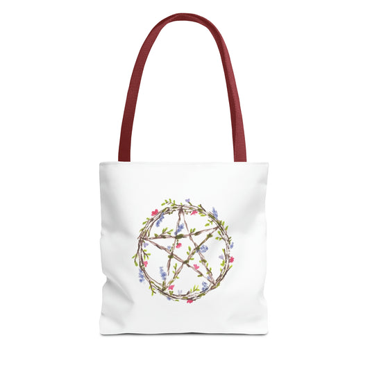 Watercolor Floral Pentacle Tote Bag