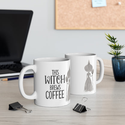 Watercolor "This Witch Brews Coffee" Ceramic Mug, (11oz, 15oz)