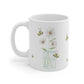 Watercolor Daisies and Bees Mug 11oz