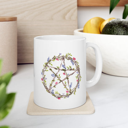 Watercolor Floral Pentacle Ceramic Mug