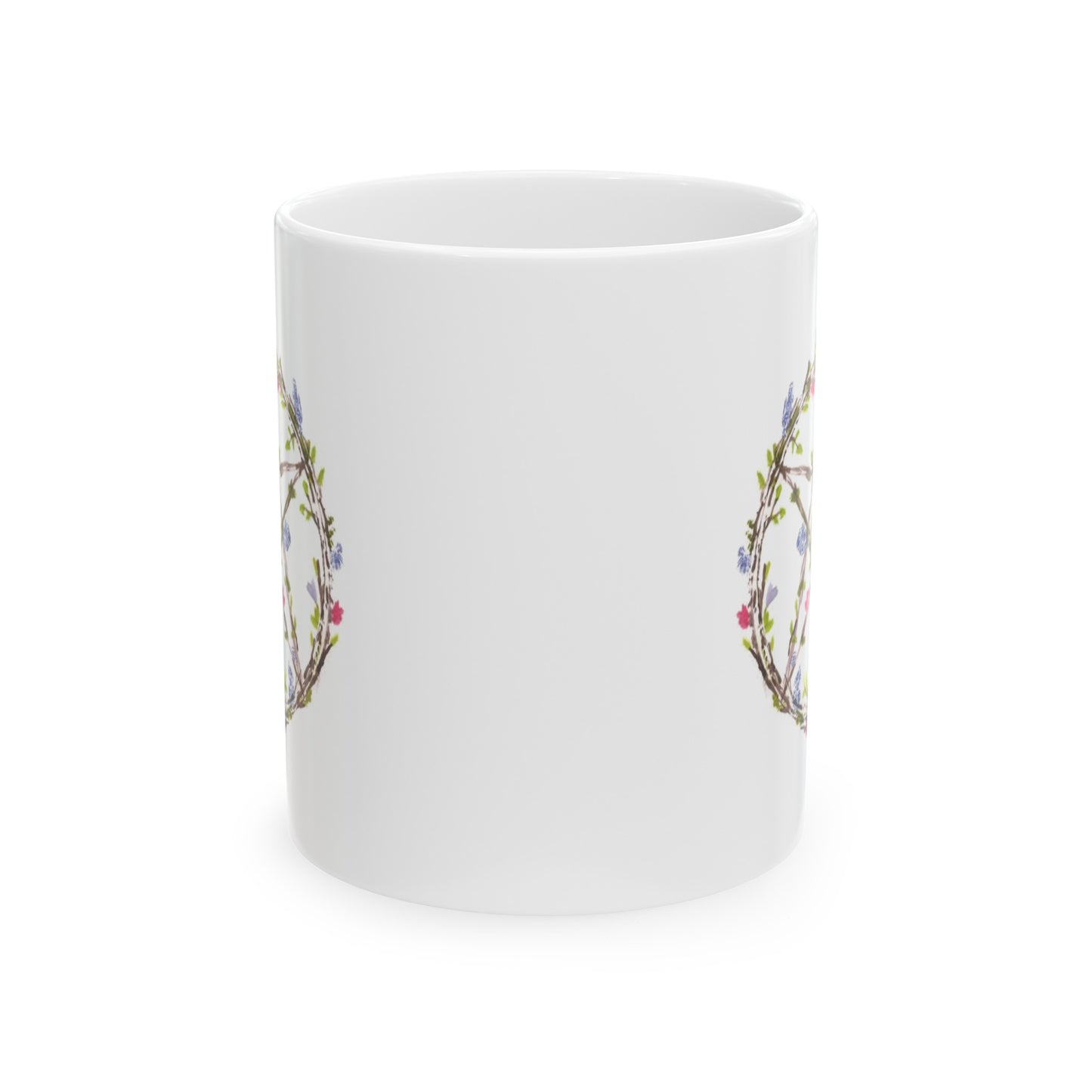 Watercolor Floral Pentacle Ceramic Mug